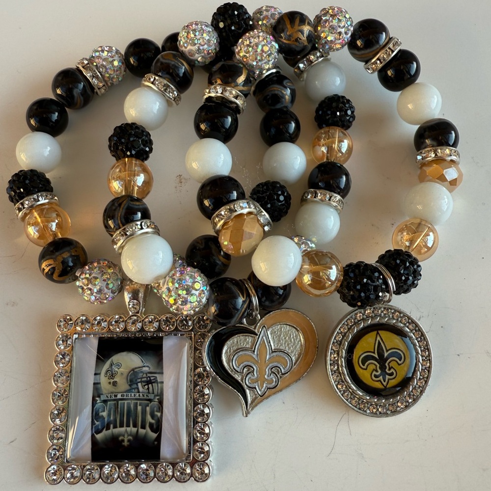 NFL Saints Black, Gold, and White Bracelet Set